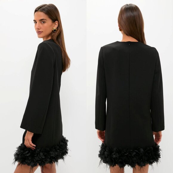 Tuckernuck Dalia Dress Black Organza & Feather Trim A-Line Size M NWT - Picture 2 of 9